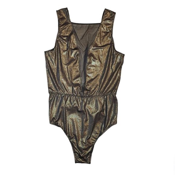 Victoria's Secret Gold Metallic Bodysuit Black Mesh Backless S - Picture 4 of 14